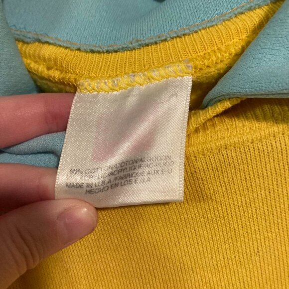 Vintage Retro Mid Sleeve Sweatshirt Top (Yellow and Blue): Medium - Picture 3 of 4